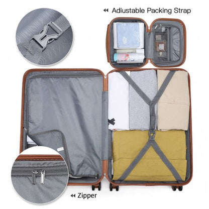 K1871-1L - Kono ABS 4 Wheel Suitcase Set with Vanity Case - Cream