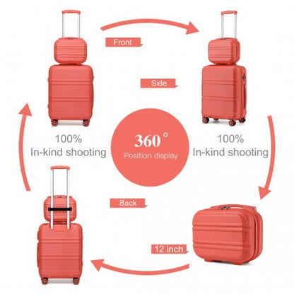 K1871-1L - Kono ABS Sculpted Horizontal Design 4 Pcs Suitcase Set With Vanity Case - Coral
