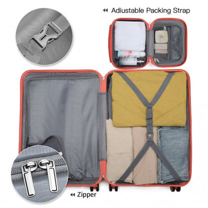 K1871-1L - Kono ABS Sculpted Horizontal Design 4 Pcs Suitcase Set With Vanity Case - Coral