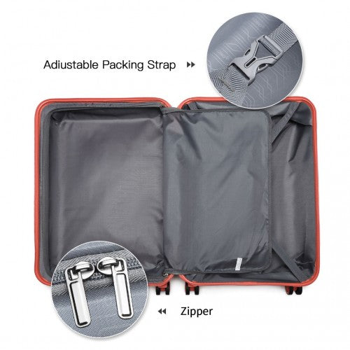 K1871-1L - Kono ABS Sculpted Horizontal Design 4 Pcs Suitcase Set With Vanity Case - Coral