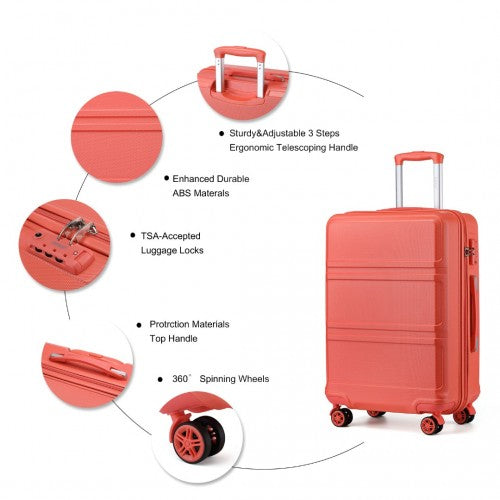 K1871-1L - Kono ABS 4 Wheel Suitcase Set with Vanity Case - Coral