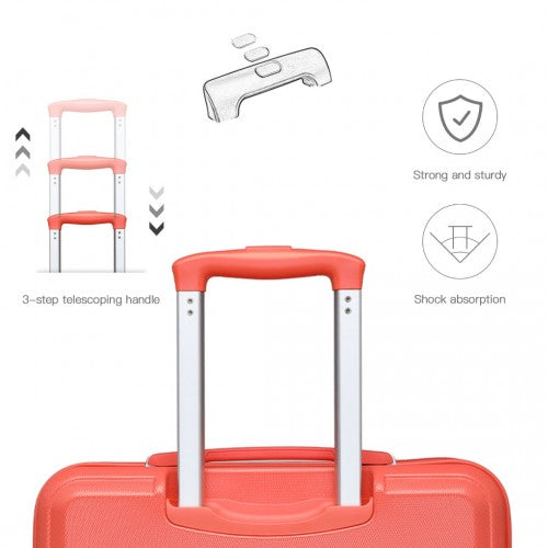 K1871-1L - Kono ABS Sculpted Horizontal Design 4 Pcs Suitcase Set With Vanity Case - Coral