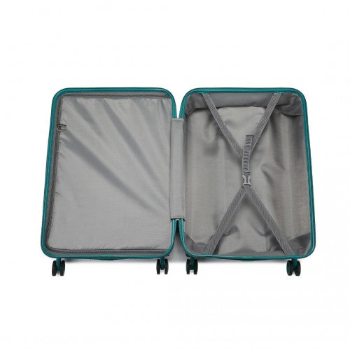 K1871-1L+EA2321 - Kono ABS 20 Inch Sculpted Horizontal Design 2 Piece Suitcase Set With Cabin Bag - Teal