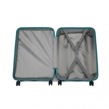 K1871-1L+EA2321 - Kono ABS 20 Inch Sculpted Horizontal Design 2 Piece Suitcase Set With Cabin Bag - Teal