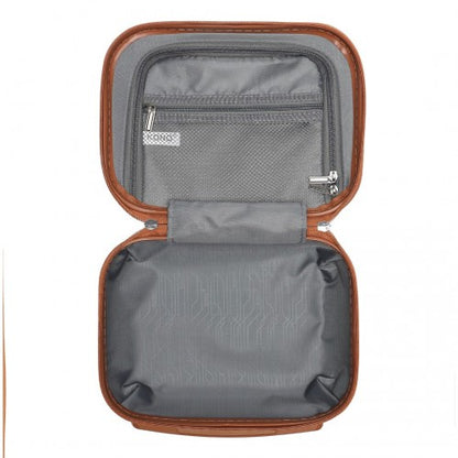 K1871-1L - Kono ABS Sculpted Horizontal Design 4 Pcs Suitcase Set With Vanity Case - Grayish Blue And Brown