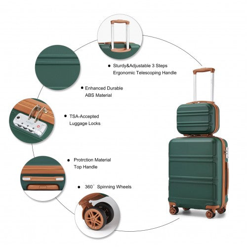 K1871-1L - Kono ABS 4 Wheel Suitcase Set with Vanity Case - Green And Brown
