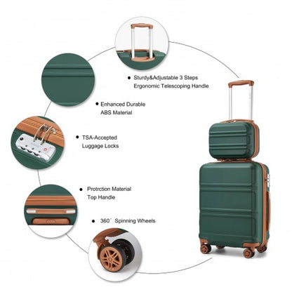 K1871-1L - Kono ABS 4 Wheel Suitcase Set with Vanity Case - Green And Brown