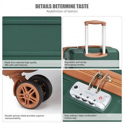 K1871-1L - Kono ABS Sculpted Horizontal Design 3 Piece Suitcase Set - Green And Brown