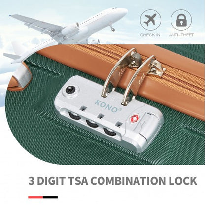 K1871-1L - Kono ABS 4 Wheel Suitcase Set with Vanity Case - Green And Brown