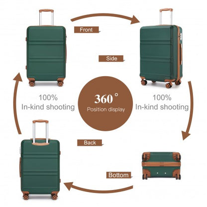 K1871-1L - Kono ABS Sculpted Horizontal Design 3 Piece Suitcase Set - Green And Brown