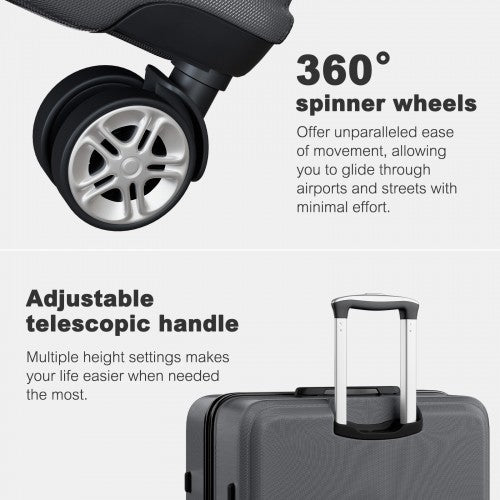 K1871-1L - Kono ABS+PC 32 Inch Extra-Large Suitcase, Sculpted Horizontal Design, Hard-Shell Wheeled Luggage with Telescopic Handle - Grey