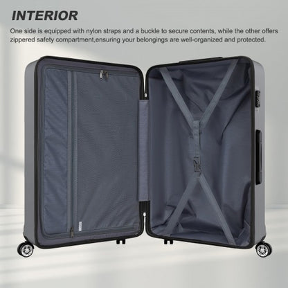 K1871-1L - Kono ABS+PC 32 Inch Extra-Large Suitcase, Sculpted Horizontal Design, Hard-Shell Wheeled Luggage with Telescopic Handle - Grey
