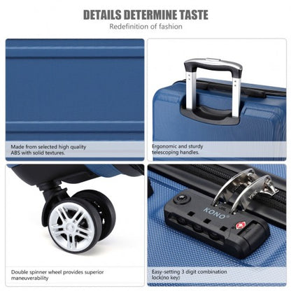 K1871-1L - Kono ABS 24 Inch Sculpted Horizontal Design Suitcase - Navy Blue