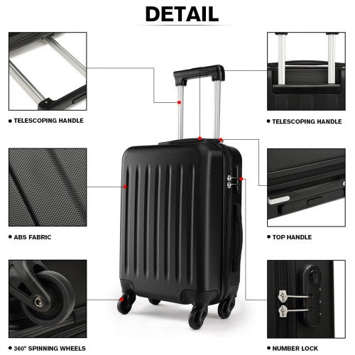 K1872L - Kono 24 Inch ABS Hard Shell Luggage 4 Wheel Spinner Suitcase - Black