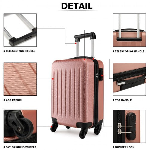 K1872L - Kono 19 Inch ABS Hard Shell Carry On Luggage 4 Wheel Spinner Suitcase - Nude