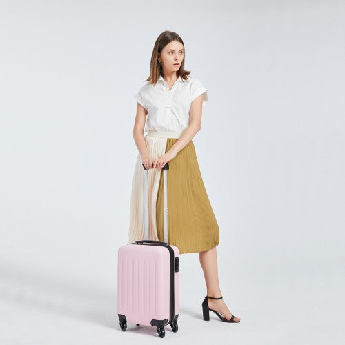 K1872L - Kono 19 Inch ABS Hard Shell Carry On Luggage 4 Wheel Spinner Suitcase - Pink