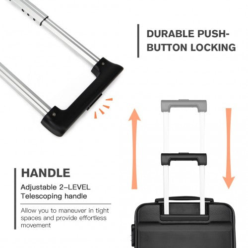K1991-1L - Kono 24 Inch Horizontal Design ABS Hard Shell Suitcase With TSA Lock - Black