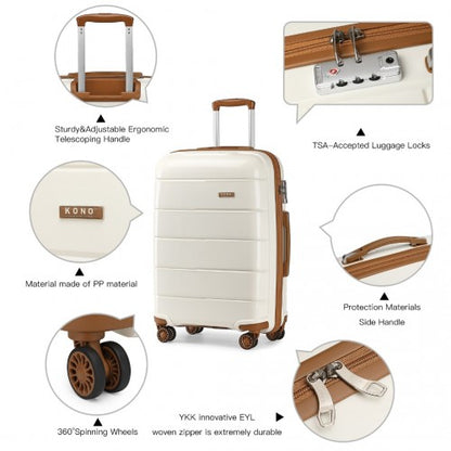 K1997L - KONO 24 INCH HARD SHELL PP SUITCASE - CREAM
