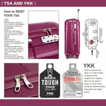 K1997L - KONO 24 INCH HARD SHELL PP SUITCASE - PURPLE