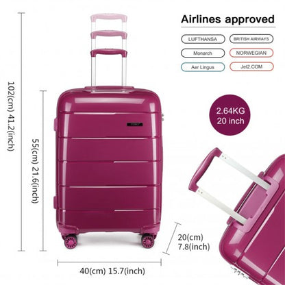 K1997L - KONO 20 INCH CABIN SIZE HARD SHELL PP SUITCASE - PURPLE