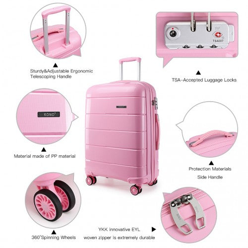 K1997L - KONO 24 INCH HARD SHELL PP SUITCASE - PINK
