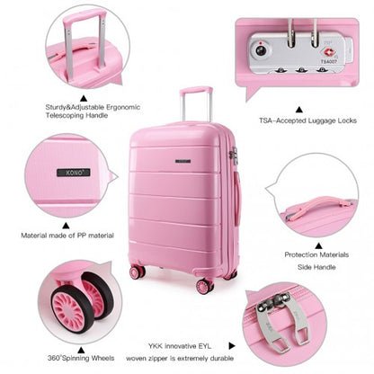 K1997L - KONO 24 INCH HARD SHELL PP SUITCASE - PINK