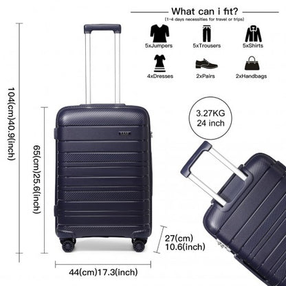 K2091L - Kono 24 Inch Multi Texture Hard Shell PP Suitcase - Classic Collection - Navy