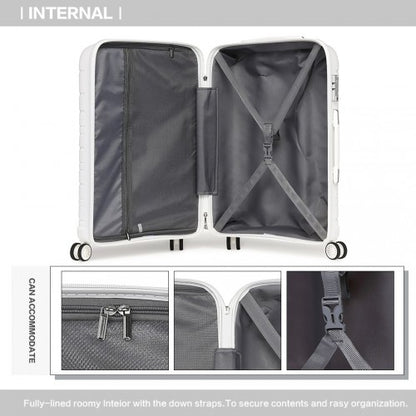 K2091L - Kono 20 Inch Multi Texture Hard Shell PP Suitcase - Classic Collection - White