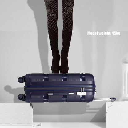 K2092L - Kono Bright Hard Shell PP Suitcase With TSA Lock And Vanity Case 4 Pieces Set - Classic Collection - Navy