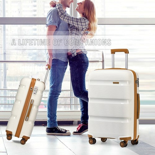 K2092L - Kono 20 Inch Bright Hard Shell PP Carry-On Suitcase In Cabin Size - Cream