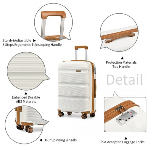 K2092L - Kono 20 Inch Bright Hard Shell PP Carry-On Suitcase In Cabin Size - Cream