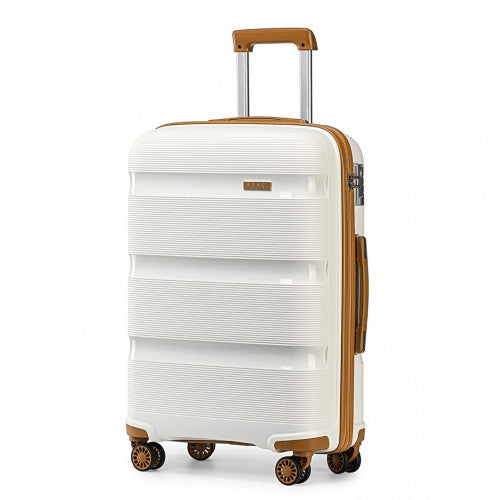 K2092L - Kono 20 Inch Bright Hard Shell PP Carry-On Suitcase In Cabin Size - Cream