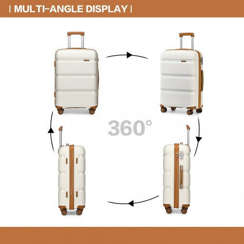 K2092L - Kono 20 Inch Bright Hard Shell PP Carry-On Suitcase In Cabin Size - Cream