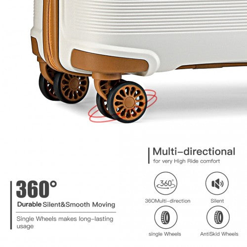K2092L - Kono 20 Inch Bright Hard Shell PP Carry-On Suitcase In Cabin Size - Cream