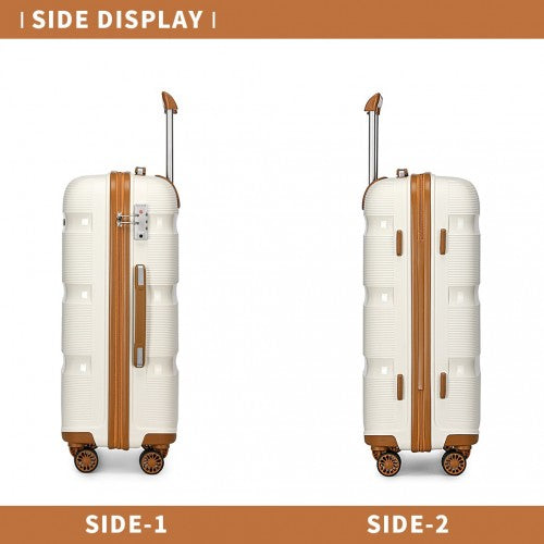 K2092L - Kono 20 Inch Bright Hard Shell PP Carry-On Suitcase In Cabin Size - Cream