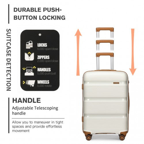 K2092L - Kono 20 Inch Bright Hard Shell PP Carry-On Suitcase In Cabin Size - Cream