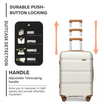 K2092L - Kono 20 Inch Bright Hard Shell PP Carry-On Suitcase In Cabin Size - Cream