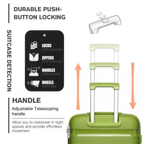 K2092L - Kono 20 Inch Bright Hard Shell PP Carry-On Suitcase In Cabin Size - Green
