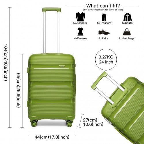 K2092L - Kono 24 Inch Bright Hard Shell PP Suitcase - Classic Collection - Green