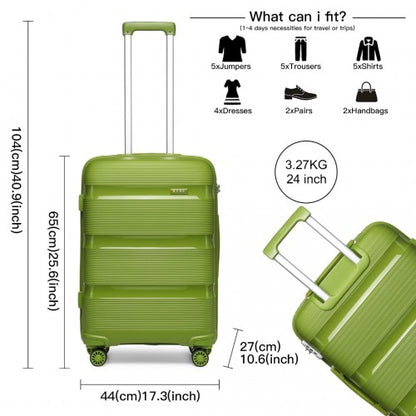 K2092L - Kono Bright Hard Shell PP Suitcase 3 Pieces Set - Classic Collection - Green