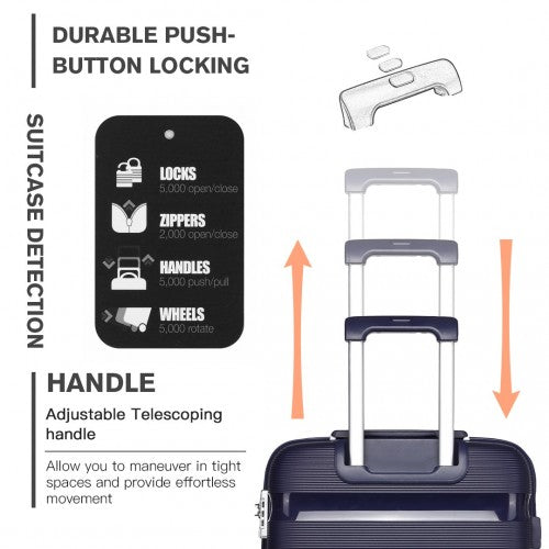 K2092L - Kono 20 Inch Bright Hard Shell PP Carry-On Suitcase In Cabin Size - Navy