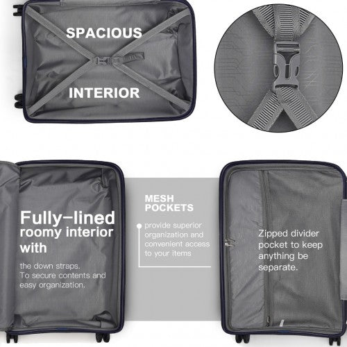 K2092L - Kono 20 Inch Bright Hard Shell PP Carry-On Suitcase In Cabin Size - Navy