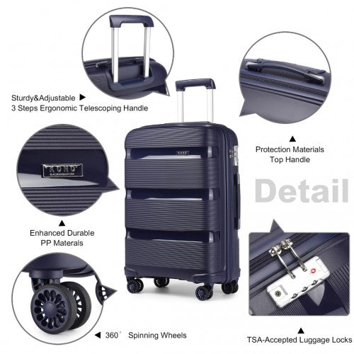 K2092L - Kono 24 Inch Bright Hard Shell PP Suitcase - Classic Collection - Navy
