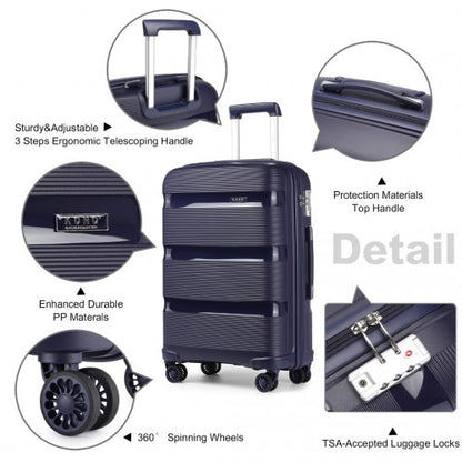 K2092L - Kono 24 Inch Bright Hard Shell PP Suitcase - Classic Collection - Navy