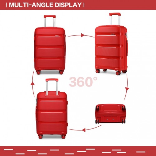 K2092L - Kono 28 Inch Bright Hard Shell PP Suitcase - Classic Collection - Red