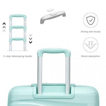 K2094L - Kono Lightweight Polypropylene Hard Shell 3 Piece Suitcase Set With TSA Lock - Mint Green