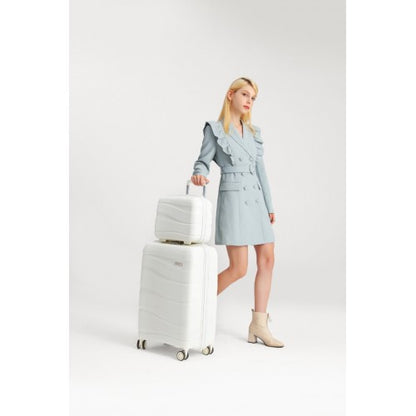 K2094L - Kono 14 Inch Lightweight Polypropylene Hard Shell Vanity Case - Cream White