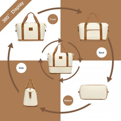 K2094L+EA2212 - Kono 20 Inch Polypropylene Cabin Size Suitcase 3 Piece Travel Set with Weekend Bag and Toiletry Bag - Cream