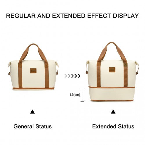 K2094L+EA2212 - Kono 20 Inch Polypropylene Cabin Size Suitcase 3 Piece Travel Set with Weekend Bag and Toiletry Bag - Cream