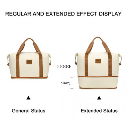 K2094L+EA2212 - Kono 20 Inch Polypropylene Cabin Size Suitcase 3 Piece Travel Set with Weekend Bag and Toiletry Bag - Cream